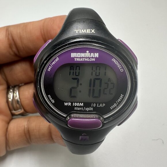 3/$30 Timex Ironman Triathlon Digital Watch Women Black Purple Indiglo - Picture 1 of 13